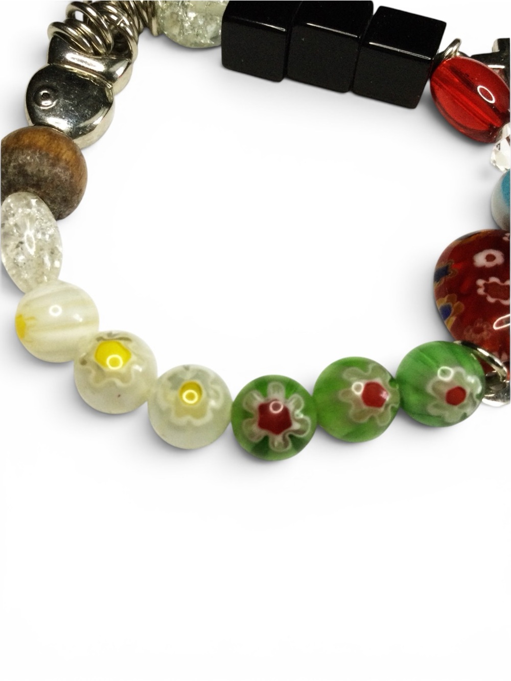 Vtg Artisan Christmas Stretch Bracelet – Mixed Beads with Star Cross Dove Charms - Picture 12 of 16